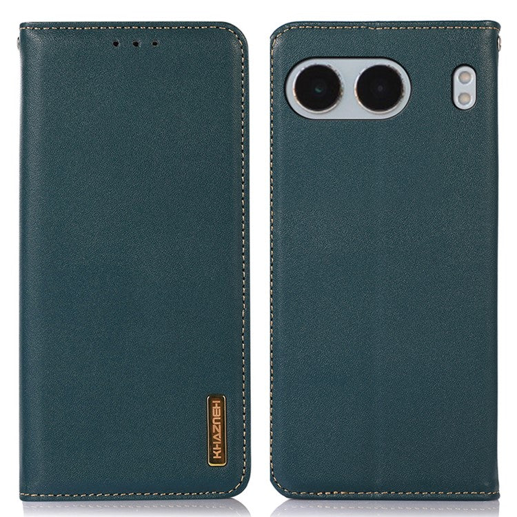 KHAZNEH For OnePlus Nord 4 Case Genuine Cow Leather Wallet Phone Cover Nappa Texture - Green