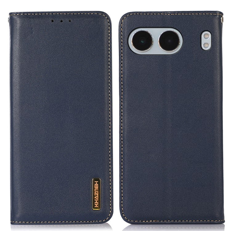 KHAZNEH For OnePlus Nord 4 Case Genuine Cow Leather Wallet Phone Cover Nappa Texture - Blue