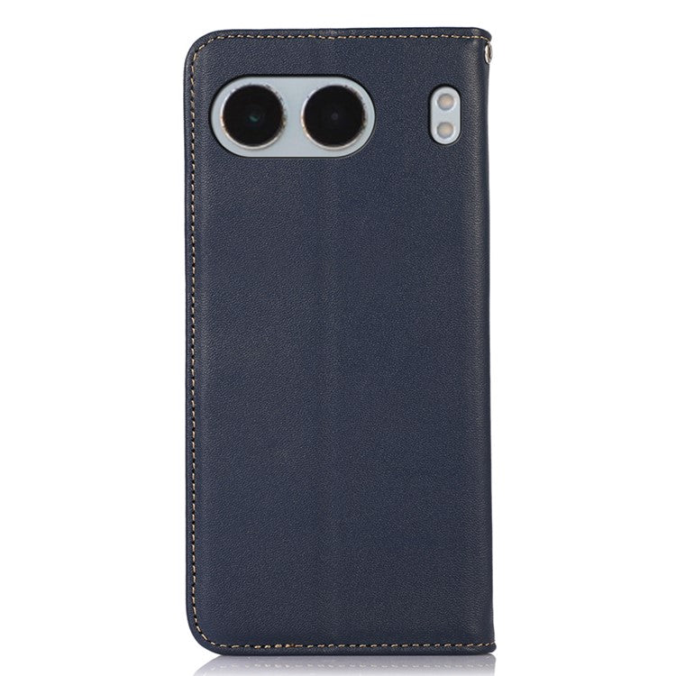 KHAZNEH For OnePlus Nord 4 Case Genuine Cow Leather Wallet Phone Cover Nappa Texture - Blue