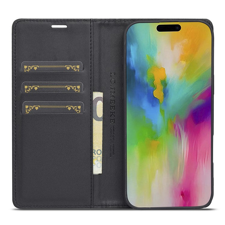 LC.IMEEKE For iPhone 16 Pro Case Carbon Fiber Texture Phone Cover Stand Card Holder - Horizontal Stripe