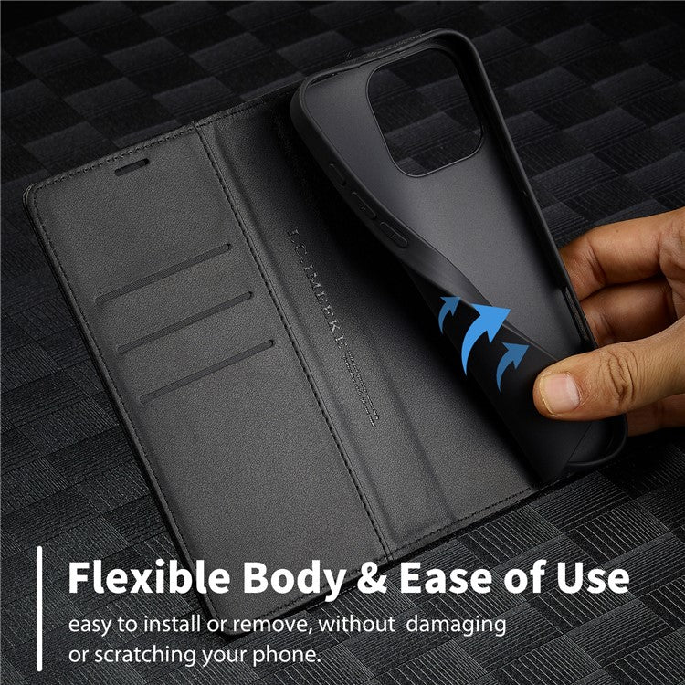 LC.IMEEKE For iPhone 16 Pro Case Carbon Fiber Texture Phone Cover Stand Card Holder - Horizontal Stripe