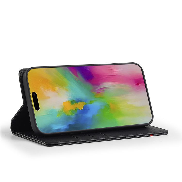 LC.IMEEKE For iPhone 16 Case Carbon Fiber Texture Phone Cover Stand Card Holder - Vertical Stripe