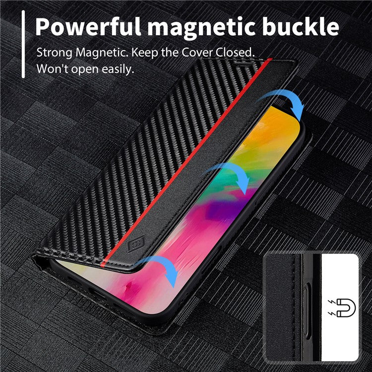 LC.IMEEKE For iPhone 16 Case Carbon Fiber Texture Phone Cover Stand Card Holder - Vertical Stripe