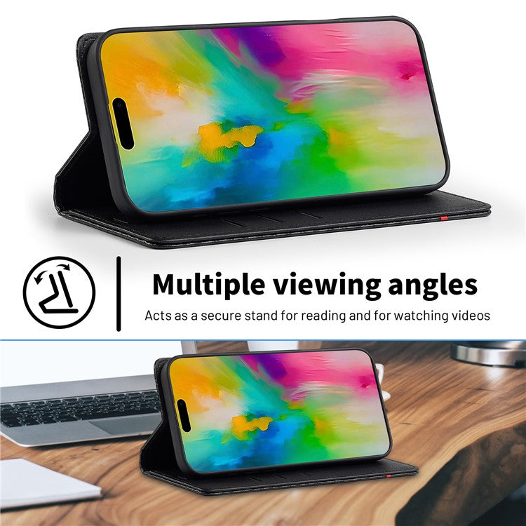 LC.IMEEKE For iPhone 16 Case Carbon Fiber Texture Phone Cover Stand Card Holder - Vertical Stripe