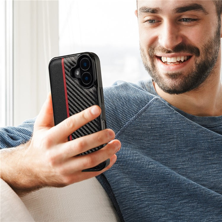 LC.IMEEKE For iPhone 16 Case Carbon Fiber Texture Leather+TPU+EVA Phone Cover