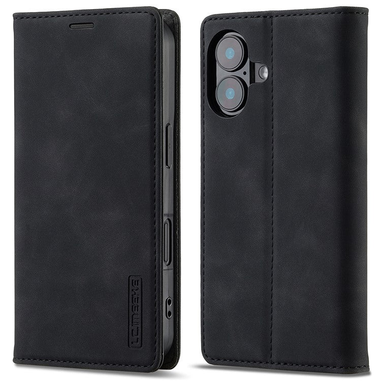 LC.IMEEKE For iPhone 16 Plus Case Wallet Microfiber Leather Phone Cover - Black