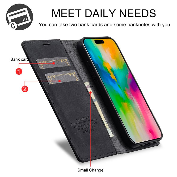 LC.IMEEKE For iPhone 16 Plus Case Wallet Microfiber Leather Phone Cover - Black