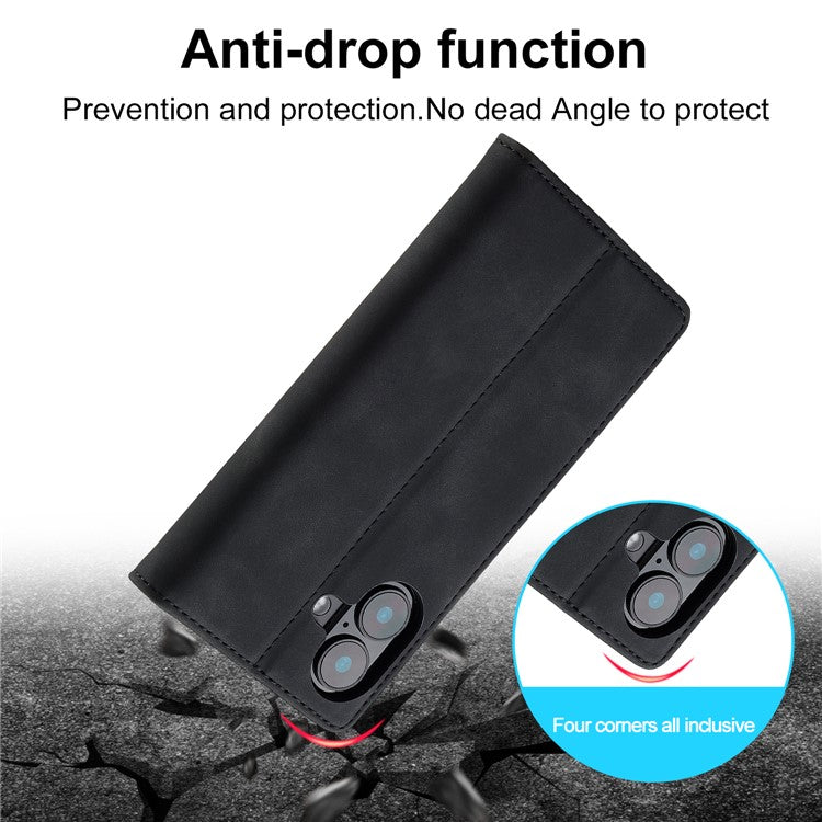 LC.IMEEKE For iPhone 16 Plus Case Wallet Microfiber Leather Phone Cover - Black