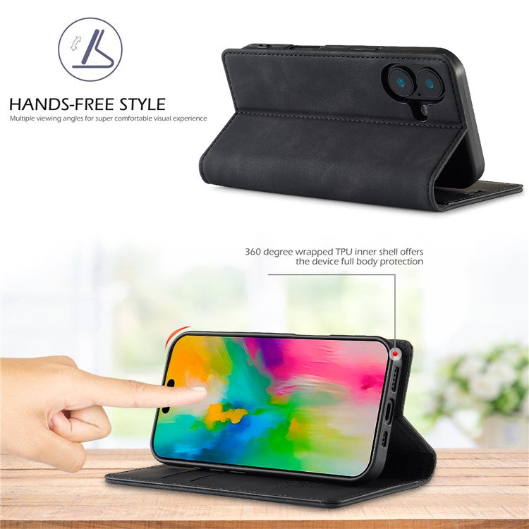 LC.IMEEKE For iPhone 16 Plus Case Wallet Microfiber Leather Phone Cover - Black