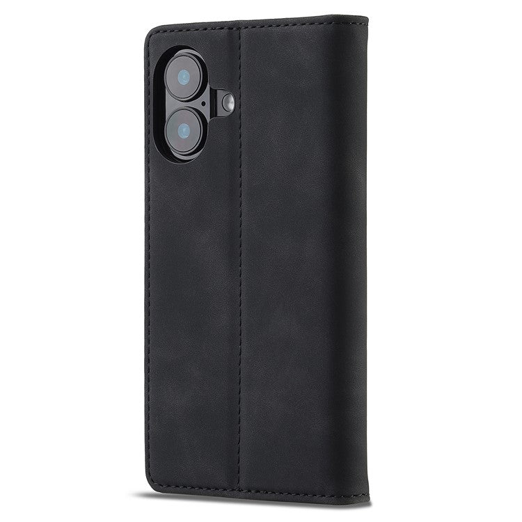 LC.IMEEKE For iPhone 16 Plus Case Wallet Microfiber Leather Phone Cover - Black