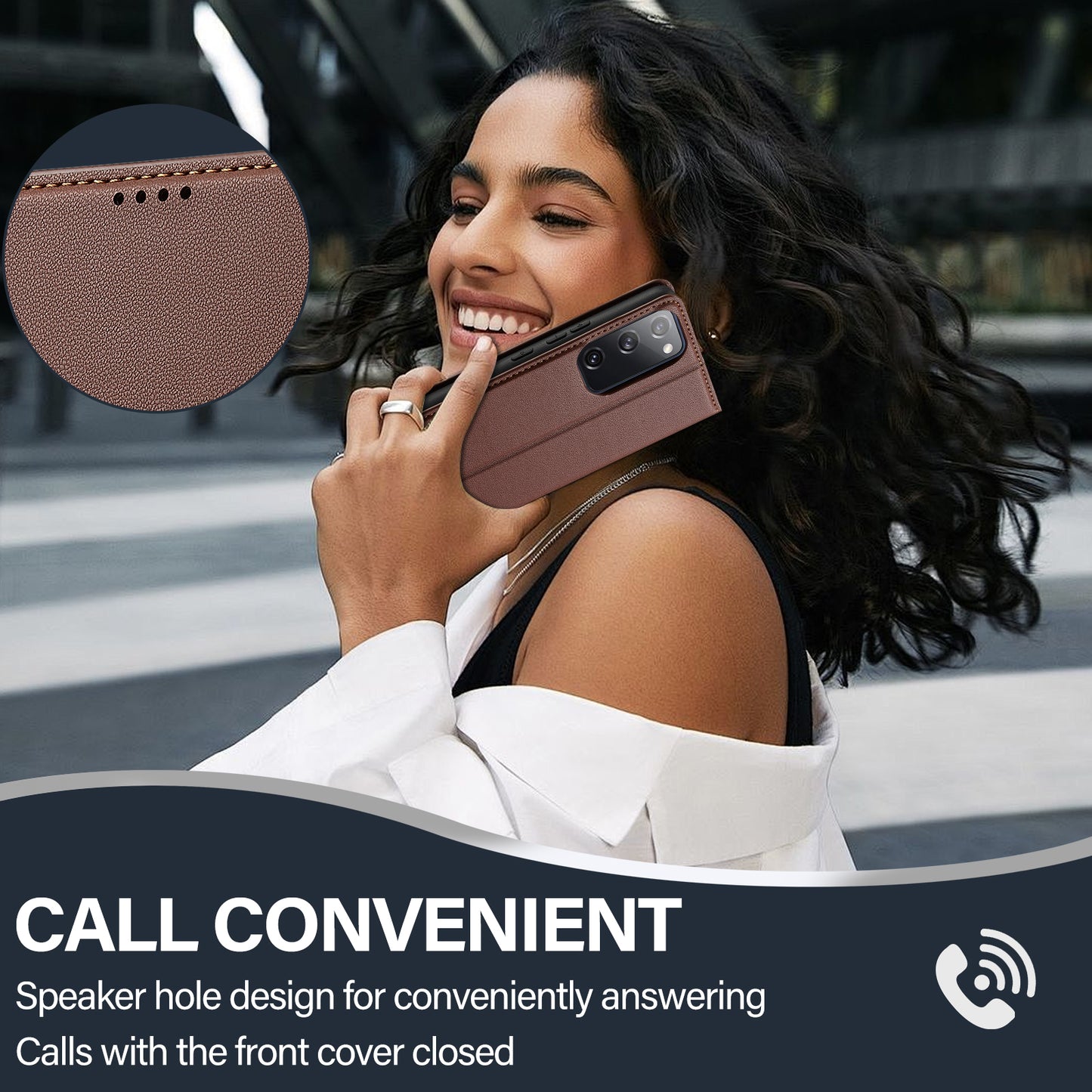 LC.IMEEKE L1 Series for Samsung Galaxy S20 FE 2022 / S20 FE 5G / S20 FE / S20 Lite Case Leather Wallet Stand Phone Cover - Brown