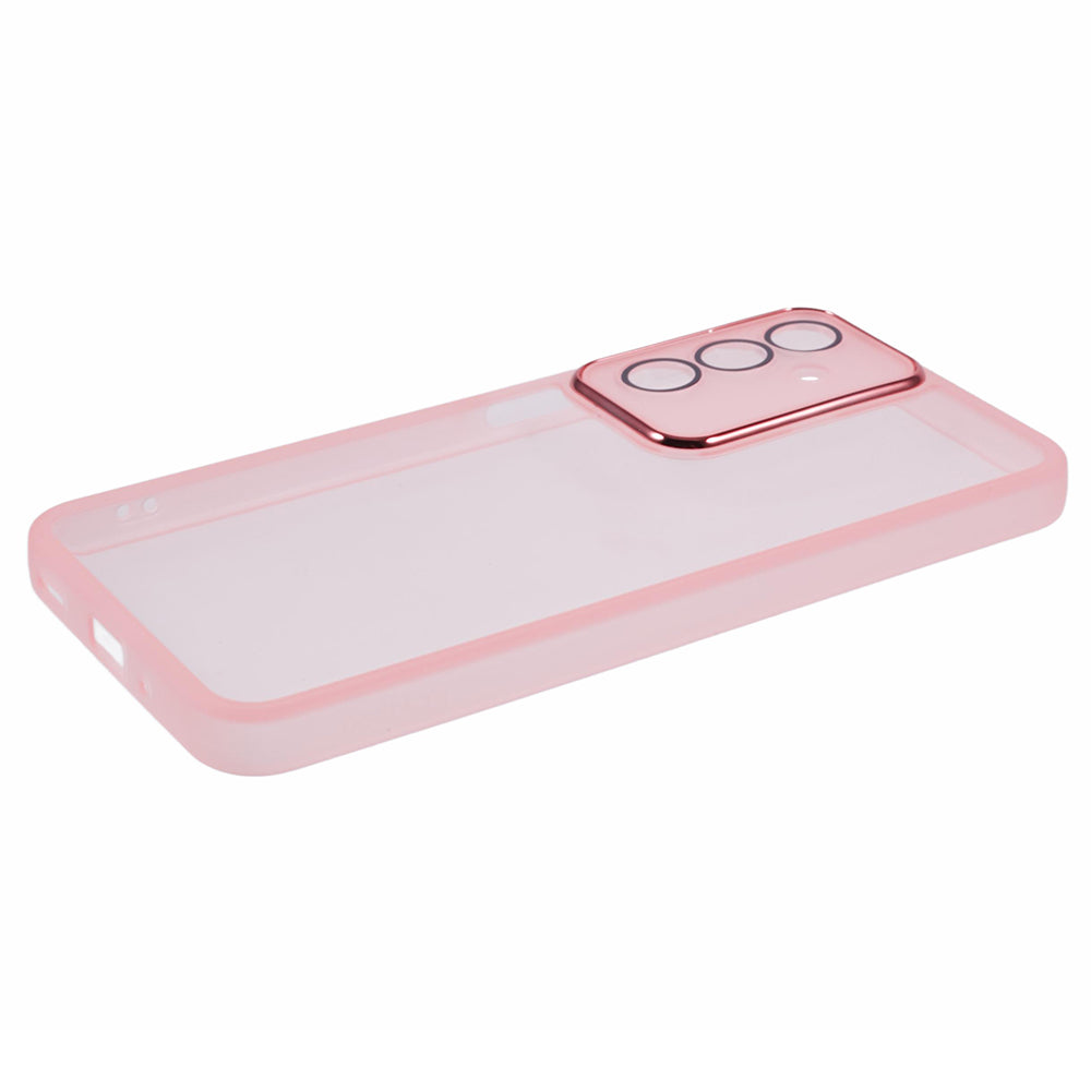 DKSM Series For Samsung Galaxy A16 5G / A16 4G Case Electroplated Camera Frame TPU Phone Cover - Transparent Pink