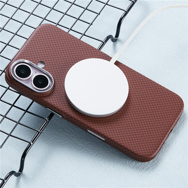 X-LEVEL For iPhone 16 Case Compatible with MagSafe Carbon Nanofiber+Metal Lens Frame Phone Cover - Red