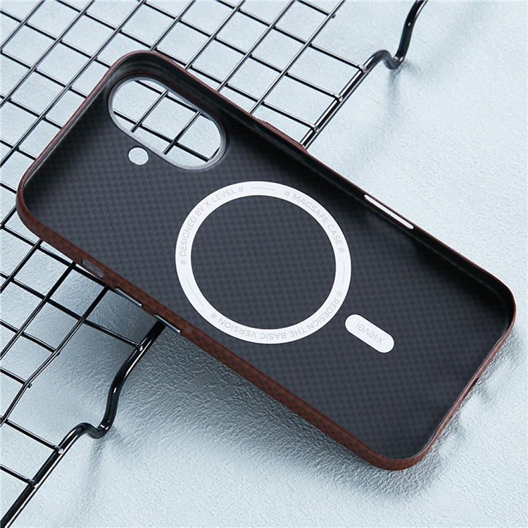 X-LEVEL For iPhone 16 Case Compatible with MagSafe Carbon Nanofiber+Metal Lens Frame Phone Cover - Red