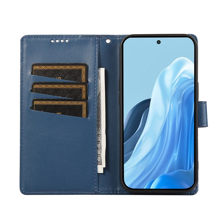 DF-06 For Samsung Galaxy M35 5G Phone Case Line Imprint Leather Wallet Cover - Blue