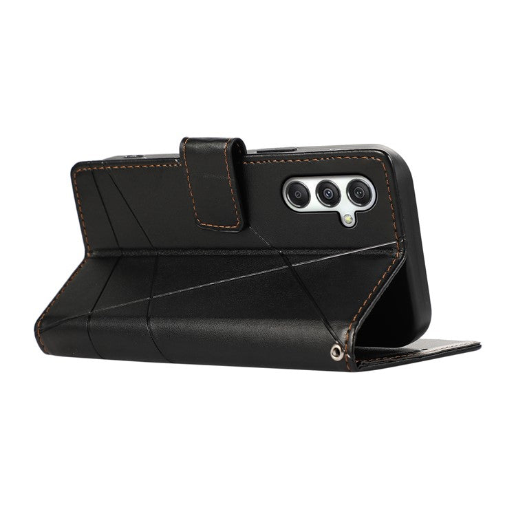 DF-06 For Samsung Galaxy M35 5G Phone Case Line Imprint Leather Wallet Cover - Black
