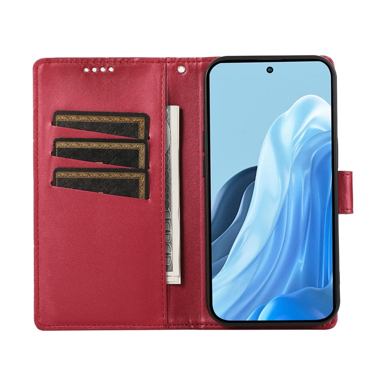 DF-06 For Samsung Galaxy M35 5G Phone Case Line Imprint Leather Wallet Cover - Red