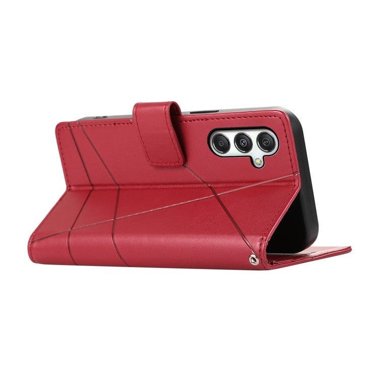 DF-06 For Samsung Galaxy M35 5G Phone Case Line Imprint Leather Wallet Cover - Red