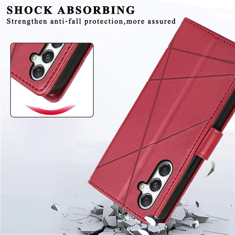 DF-06 For Samsung Galaxy M35 5G Phone Case Line Imprint Leather Wallet Cover - Red