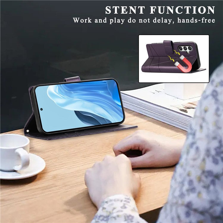 DF-06 For Samsung Galaxy M35 5G Phone Case Line Imprint Leather Wallet Cover - Purple