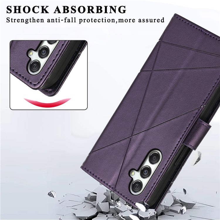 DF-06 For Samsung Galaxy M35 5G Phone Case Line Imprint Leather Wallet Cover - Purple