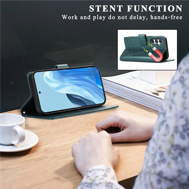 DF-06 For Samsung Galaxy M35 5G Phone Case Line Imprint Leather Wallet Cover - Green
