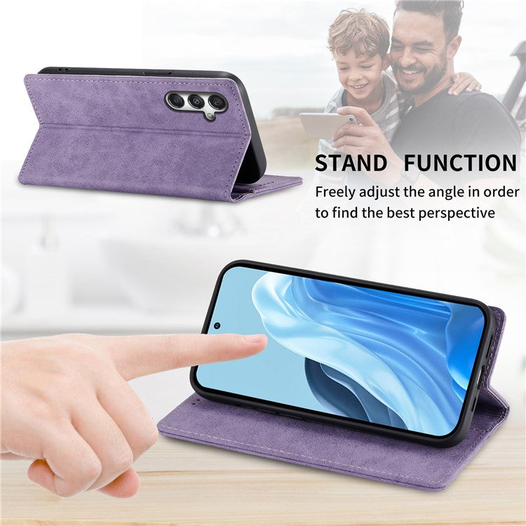 DF-05 For Samsung Galaxy M35 5G Wallet Case RFID Blocking PU Leather Phone Cover - Purple