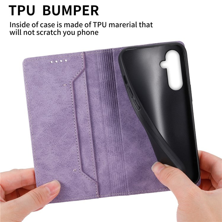 DF-05 For Samsung Galaxy M35 5G Wallet Case RFID Blocking PU Leather Phone Cover - Purple