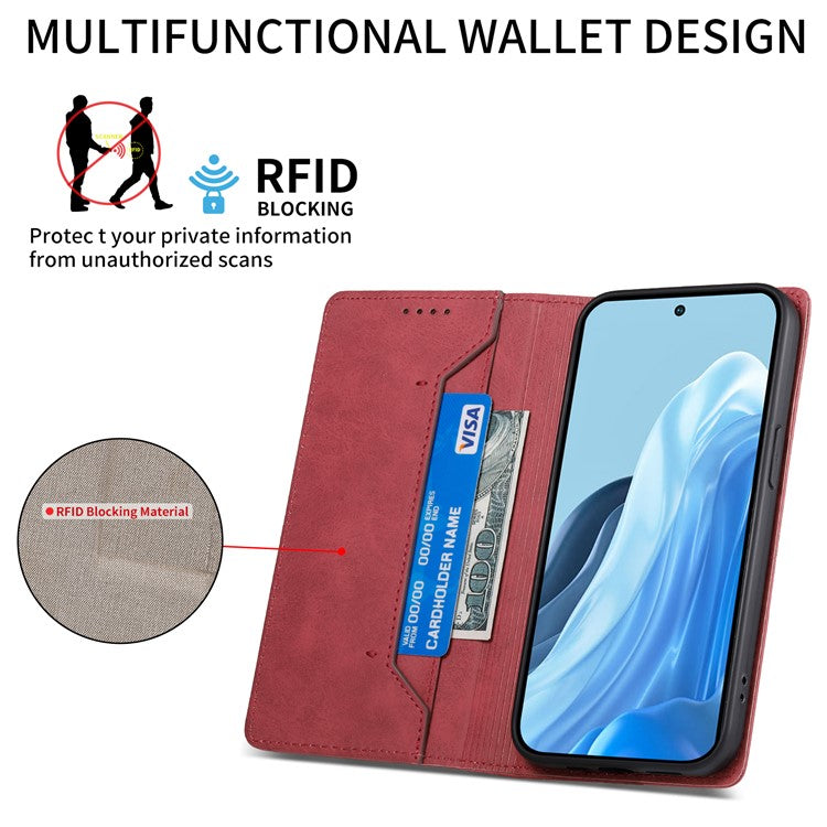 DF-05 For Samsung Galaxy M35 5G Wallet Case RFID Blocking PU Leather Phone Cover - Red