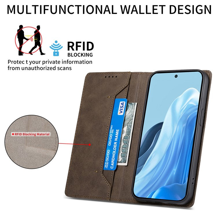 DF-05 For Samsung Galaxy M35 5G Wallet Case RFID Blocking PU Leather Phone Cover - Brown
