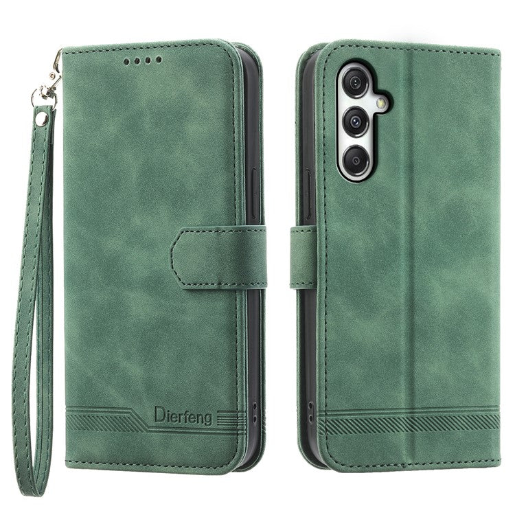 DIERFENG DF-03 For Samsung Galaxy M35 5G Leather Case Lines Imprint Wallet Phone Cover - Green