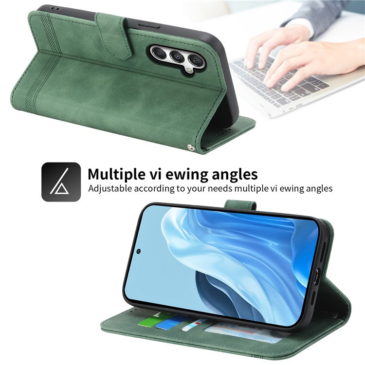 DIERFENG DF-03 For Samsung Galaxy M35 5G Leather Case Lines Imprint Wallet Phone Cover - Green