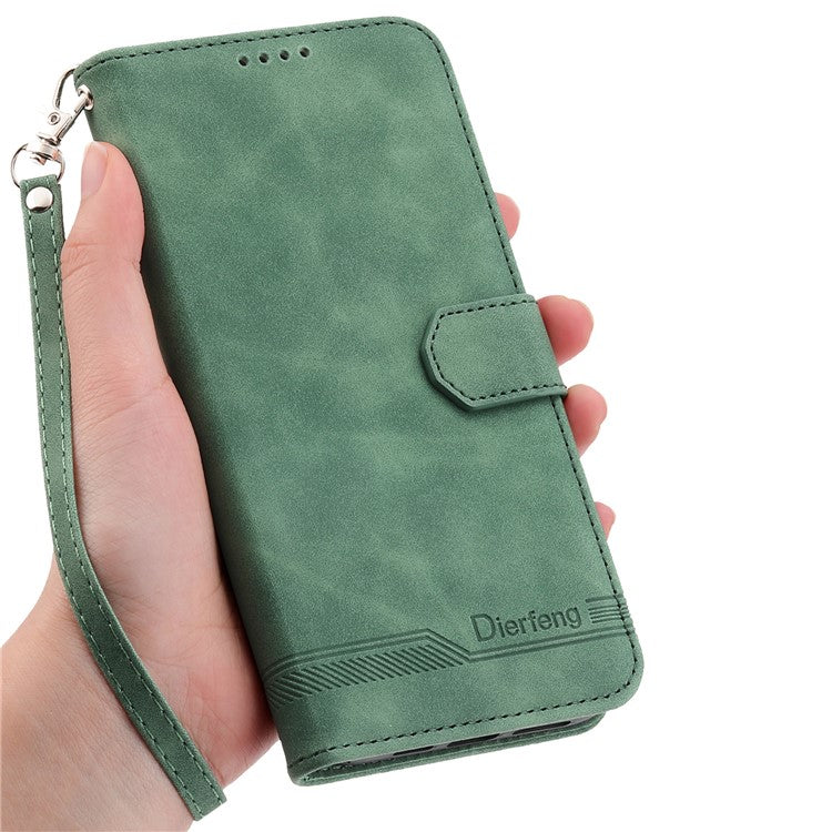 DIERFENG DF-03 For Samsung Galaxy M35 5G Leather Case Lines Imprint Wallet Phone Cover - Green