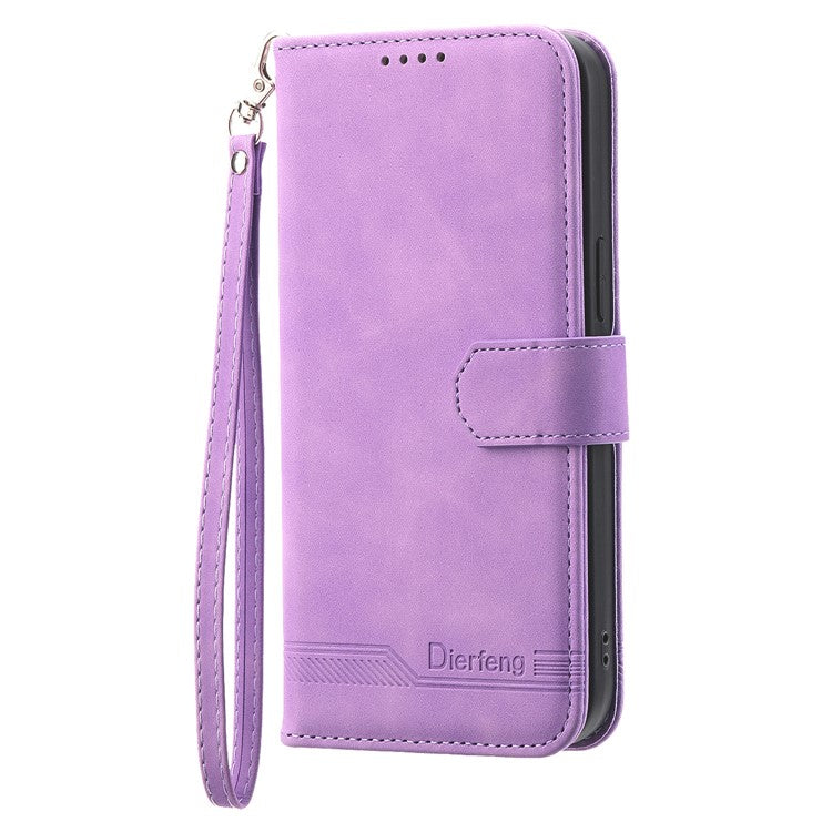 DIERFENG DF-03 For Samsung Galaxy M35 5G Leather Case Lines Imprint Wallet Phone Cover - Purple