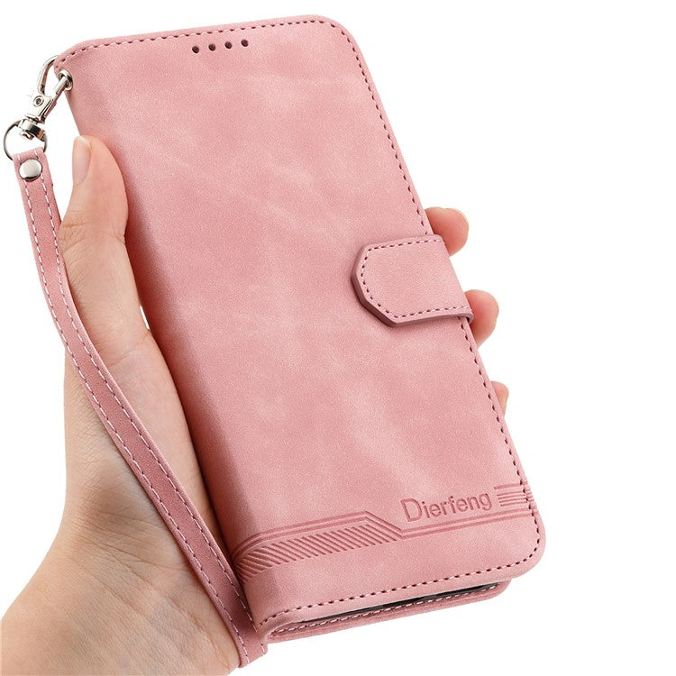 DIERFENG DF-03 For Samsung Galaxy M35 5G Leather Case Lines Imprint Wallet Phone Cover - Pink