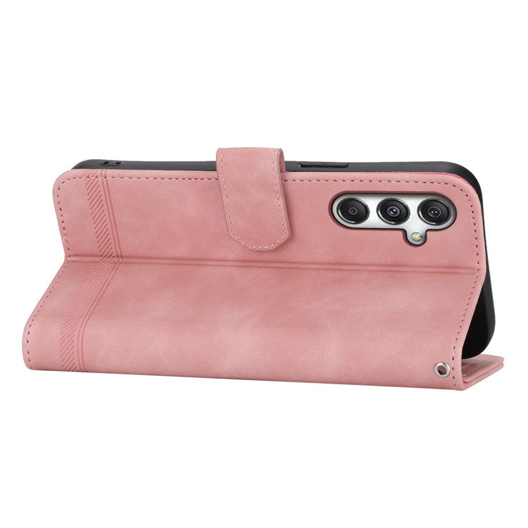 DIERFENG DF-03 For Samsung Galaxy M35 5G Leather Case Lines Imprint Wallet Phone Cover - Pink