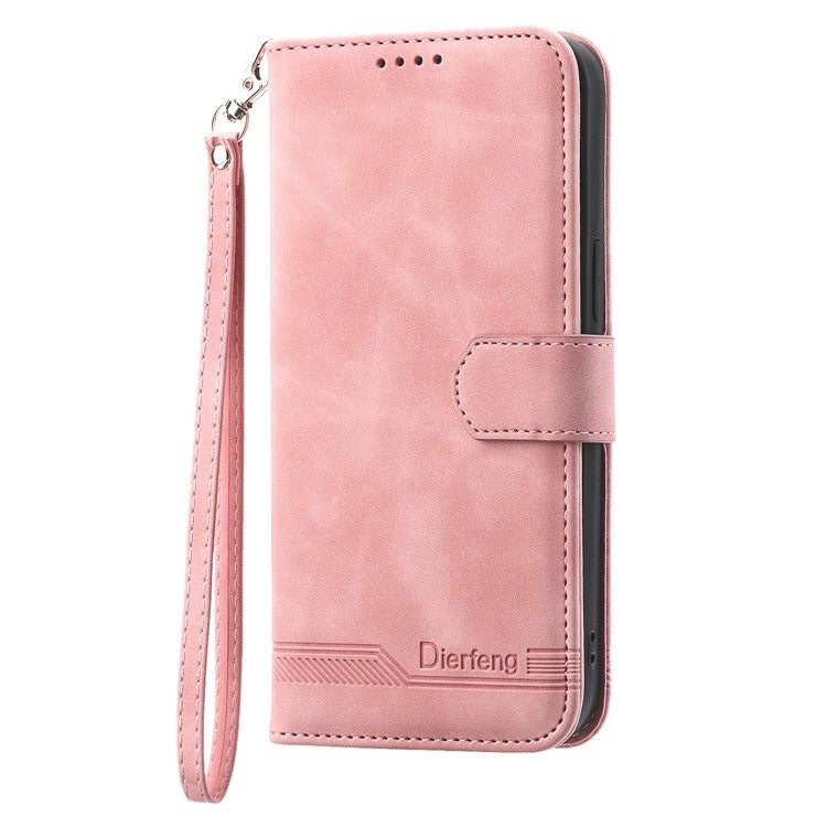 DIERFENG DF-03 For Samsung Galaxy M35 5G Leather Case Lines Imprint Wallet Phone Cover - Pink