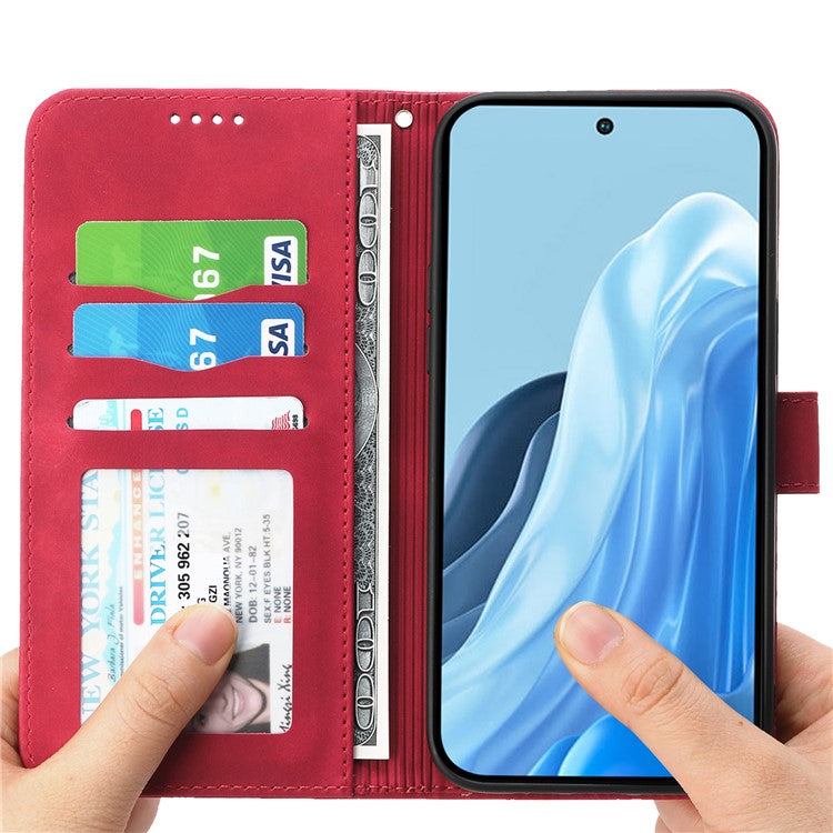 DIERFENG DF-03 For Samsung Galaxy M35 5G Leather Case Lines Imprint Wallet Phone Cover - Red
