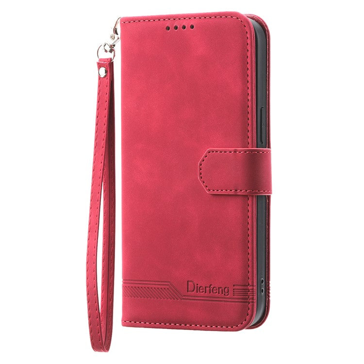 DIERFENG DF-03 For Samsung Galaxy M35 5G Leather Case Lines Imprint Wallet Phone Cover - Red