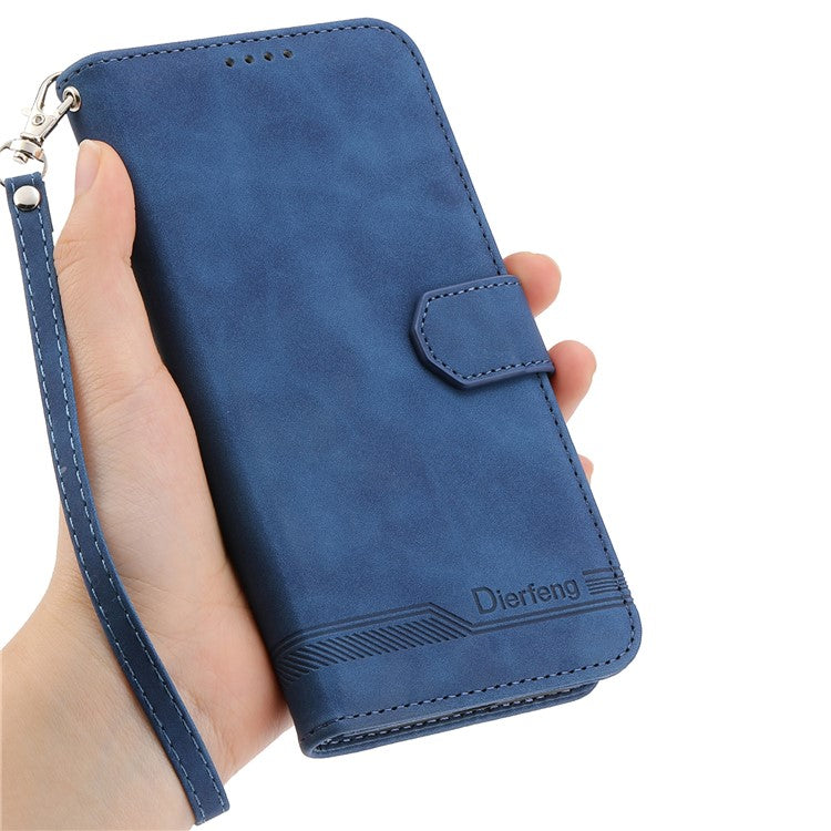DIERFENG DF-03 For Samsung Galaxy M35 5G Leather Case Lines Imprint Wallet Phone Cover - Blue