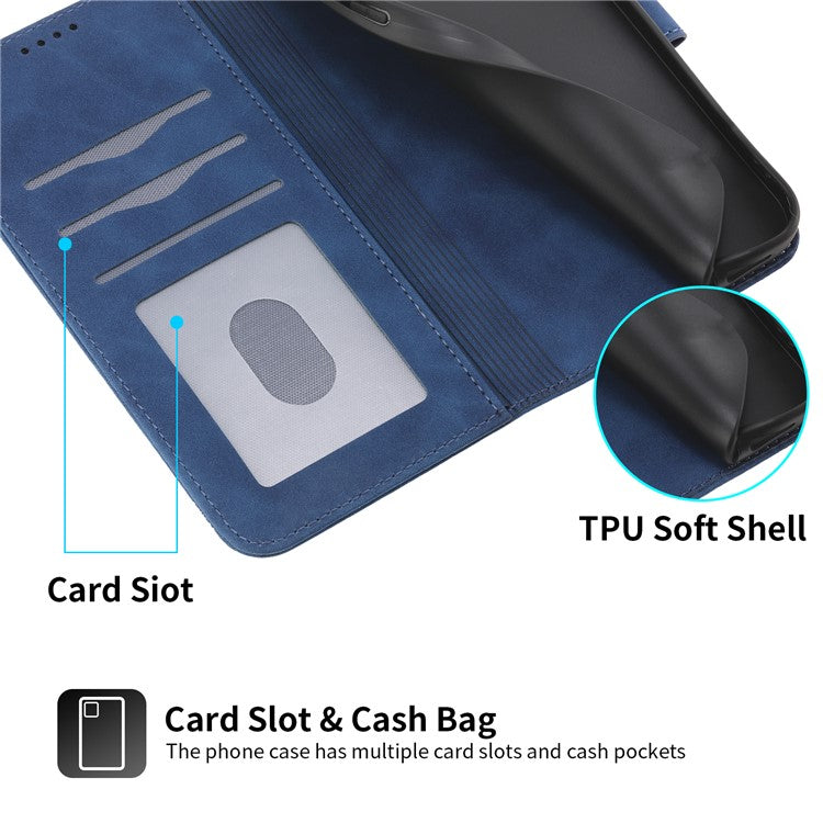 DIERFENG DF-03 For Samsung Galaxy M35 5G Leather Case Lines Imprint Wallet Phone Cover - Blue