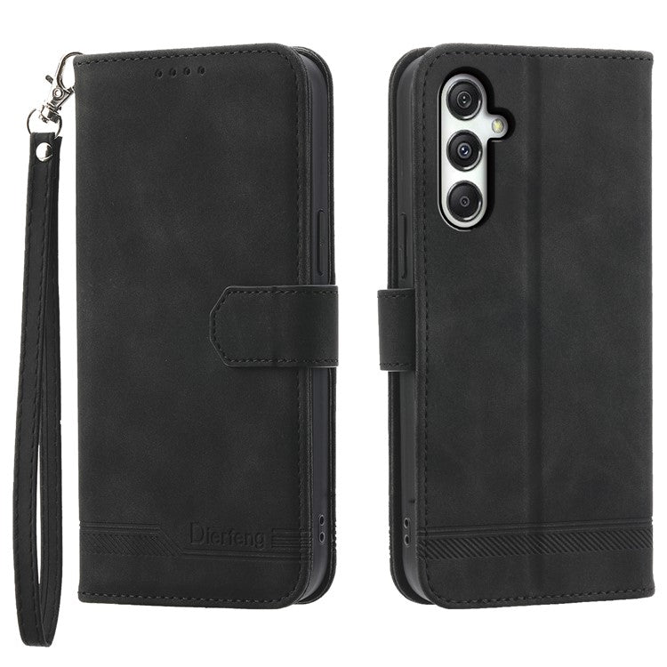 DIERFENG DF-03 For Samsung Galaxy M35 5G Leather Case Lines Imprint Wallet Phone Cover - Black