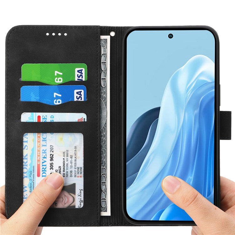 DIERFENG DF-03 For Samsung Galaxy M35 5G Leather Case Lines Imprint Wallet Phone Cover - Black