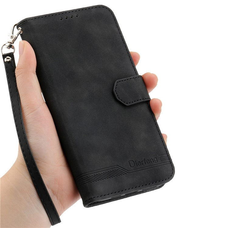 DIERFENG DF-03 For Samsung Galaxy M35 5G Leather Case Lines Imprint Wallet Phone Cover - Black