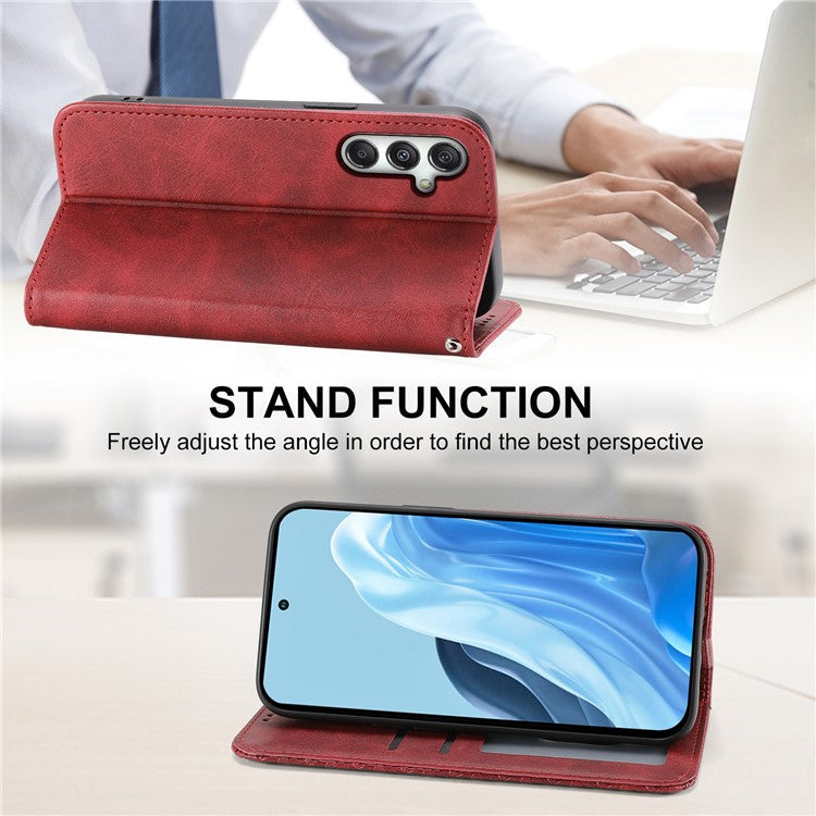 For Samsung Galaxy M35 5G Case Calf Texture PU Leather Phone Cover with Wallet - Red