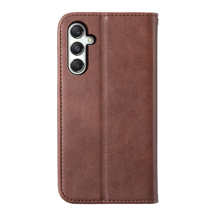 For Samsung Galaxy M35 5G Case Calf Texture PU Leather Phone Cover with Wallet - Brown