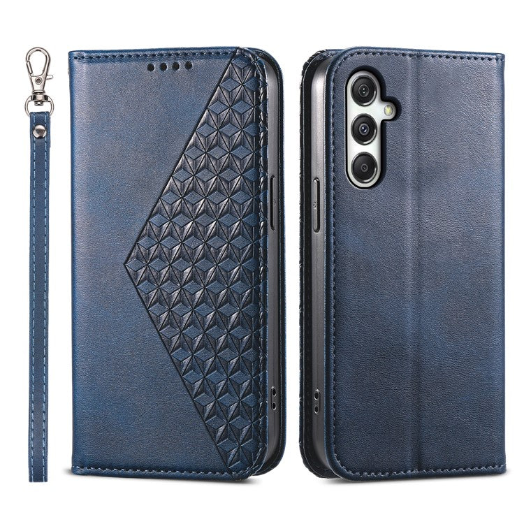For Samsung Galaxy M35 5G Case Calf Texture PU Leather Phone Cover with Wallet - Blue