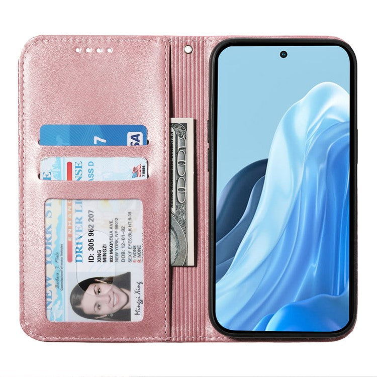 For Samsung Galaxy M35 5G Case Calf Texture PU Leather Phone Cover with Wallet - Rose Gold