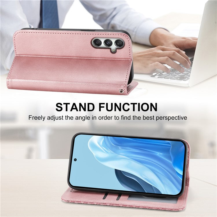 For Samsung Galaxy M35 5G Case Calf Texture PU Leather Phone Cover with Wallet - Rose Gold