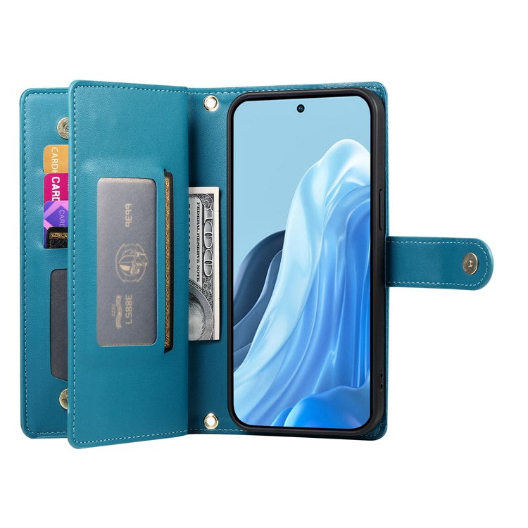 DF-011 For Samsung Galaxy M35 5G Case Zipper Pocket Wallet Leather Phone Cover with Straps - Blue